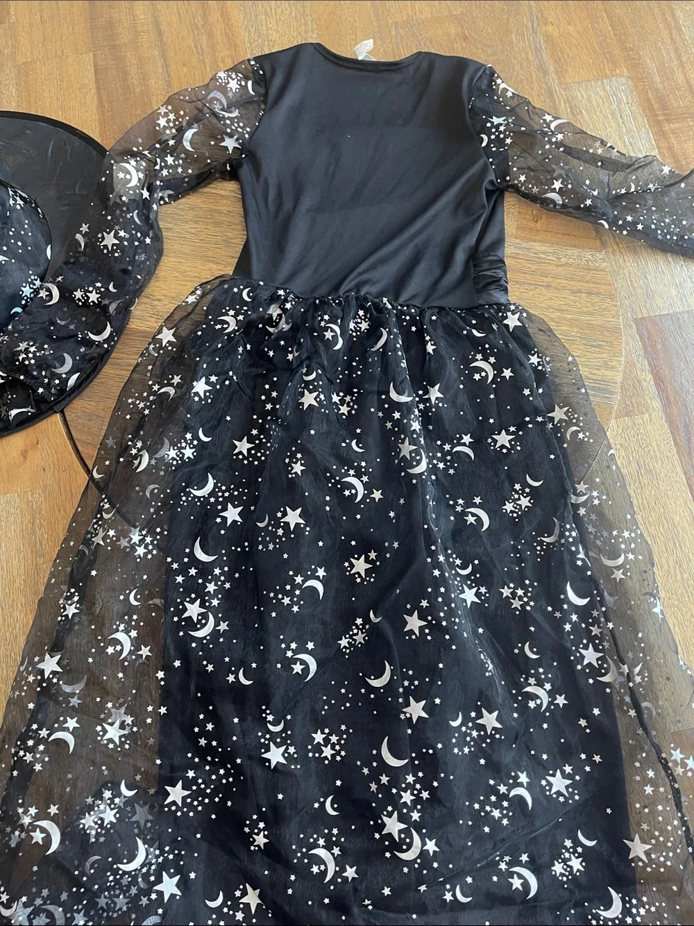 Girls Black Star & Moon Witch Costume Dress with Hat